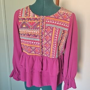 Embroidered Magenta Women's Top